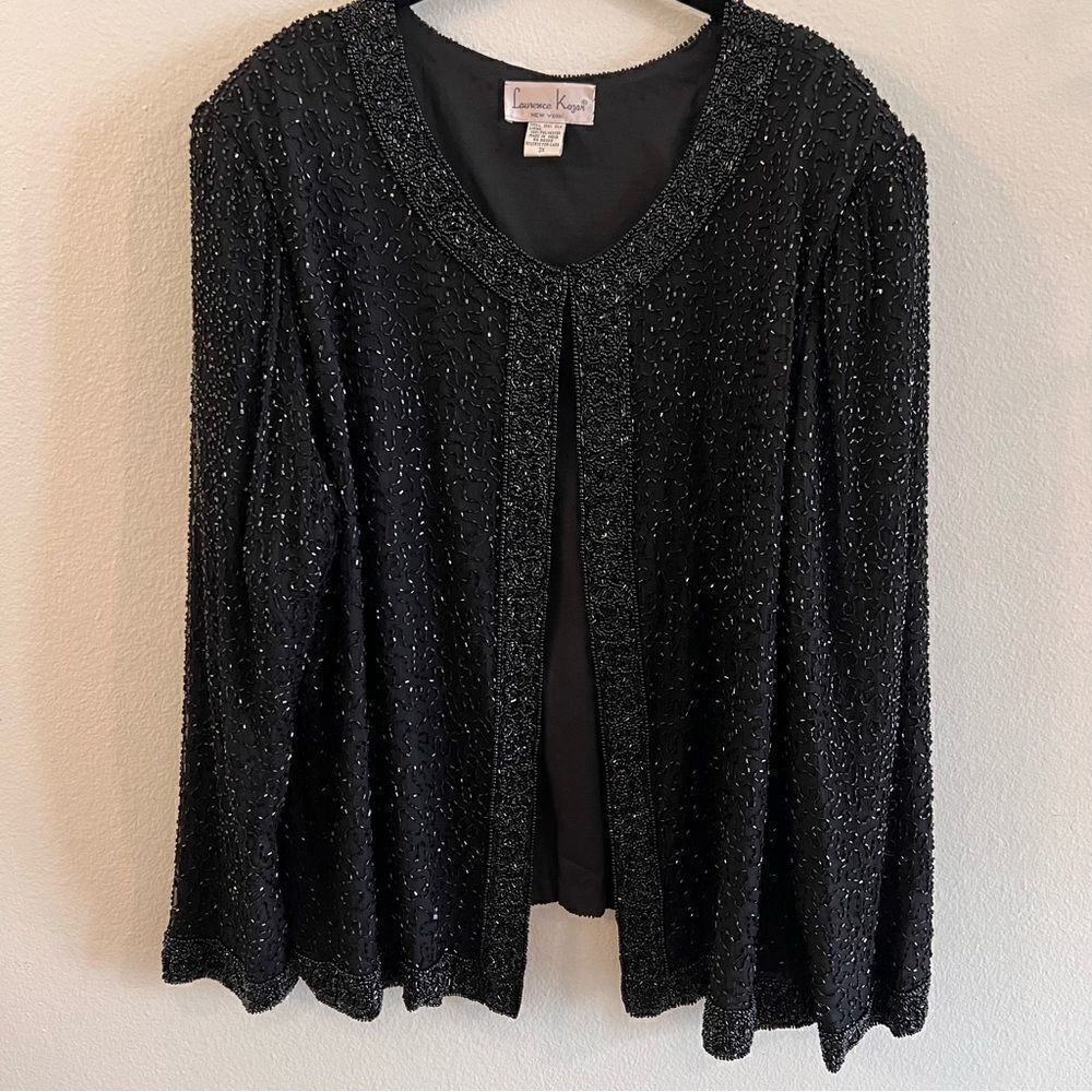 Vintage Laurence Kazar Jacket Black Heavy Beaded Silk Lined Sz 3X Cruise Formal